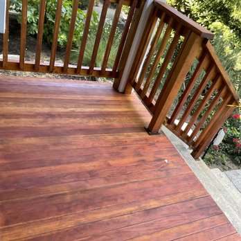 Exterior Wood Care - Front porch railing after restoration - Pressure Washers Near Me - Bellevue, Washington Exterior Wood Care - Front porch railing after restoration - Pressure Washers Near Me - Bellevue, Washington
