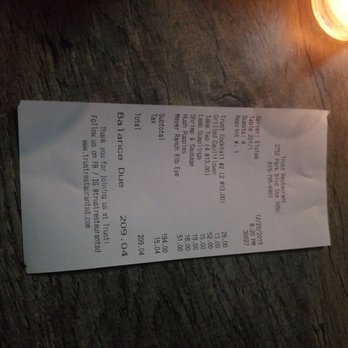 Trust - The bill after missing a dish we ordered and not changing the plates! - New American Near Me - San Diego, California Trust - The bill after missing a dish we ordered and not changing the plates! - New American Near Me - San Diego, California