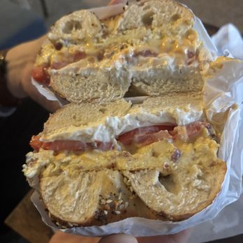 Westman's Bagel & Coffee - Bacon, egg, cheese, caramelized onion schmear, and tomato - Bagels Near Me - Seattle, Washington Westman's Bagel & Coffee - Bacon, egg, cheese, caramelized onion schmear, and tomato - Bagels Near Me - Seattle, Washington