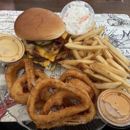 Double 1. Chi*Burger with American Cheese with fries and Onion Rings Double 1. Chi*Burger with American Cheese with fries and Onion Rings