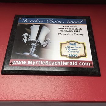 Cheesesteak Factory - A plaque proving they're the best. - Cheesesteaks Near Me - Surfside Beach, South Carolina