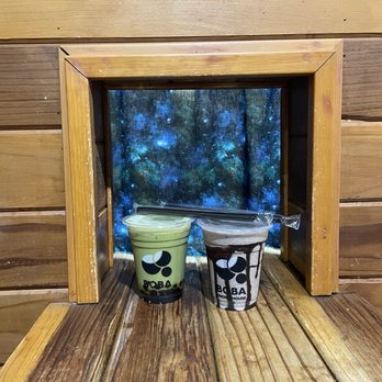 Boba Snow House - LEFT - Matcha Milk Tea w/ Boba RIGHT - Cookies n Cream Smoothie - Bubble Tea Near Me - Northridge, California Boba Snow House - LEFT - Matcha Milk Tea w/ Boba RIGHT - Cookies n Cream Smoothie - Bubble Tea Near Me - Northridge, California