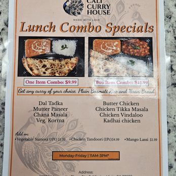Cali Curry House - Lunch Special Combo - Indian Near Me - Mission Viejo, California Cali Curry House - Lunch Special Combo - Indian Near Me - Mission Viejo, California
