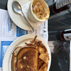 French Onion Grilled Cheese & French Onion Soup with house fried potato chips