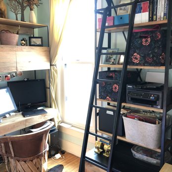 Art Gecko on Monroe - Shelf with ladder from Art Gecko. West Elm desk on left. - Jewelry Near Me - Madison, Wisconsin