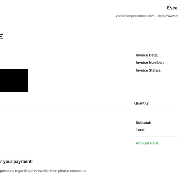 Escapade Games - Screenshot of the invoice listing escaperoomera.com with my personal info other than name redacted - Escape Games Near Me - Fullerton, California
