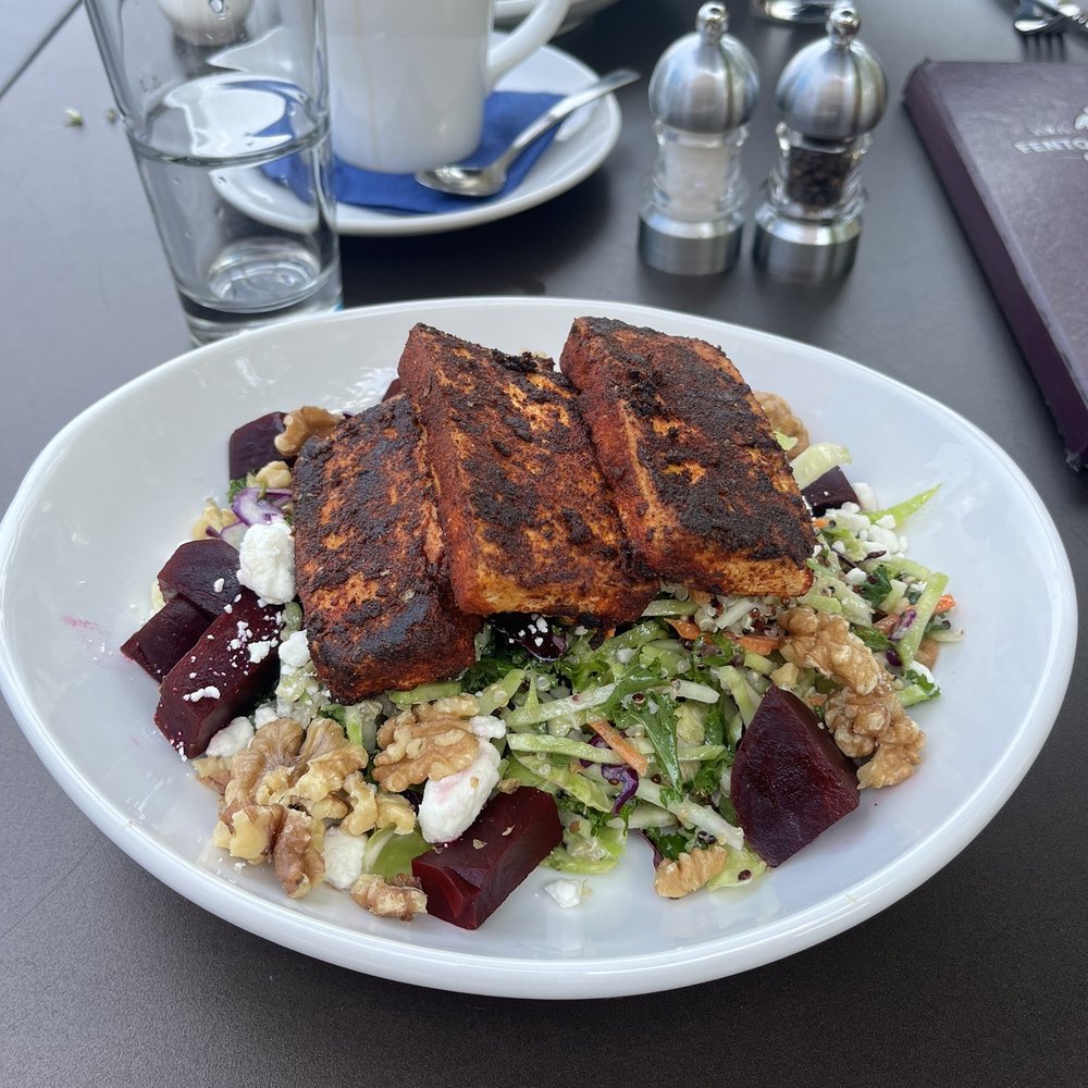 Superfood salad, add blackened tofu and sub beets instead of cranberries and goat cheese instead of feta