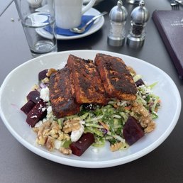 Superfood salad, add blackened tofu and sub beets instead of cranberries and goat cheese instead of feta