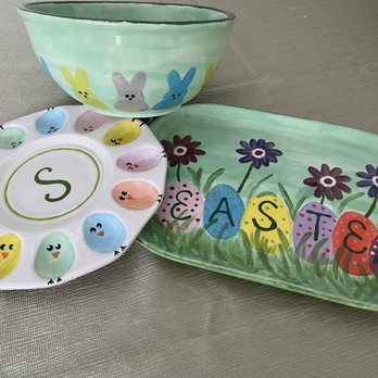 Color Me Mine - CMM Painted Easter Dishes. - Paint-Your-Own Pottery Near Me - Glendale, California Color Me Mine - CMM Painted Easter Dishes. - Paint-Your-Own Pottery Near Me - Glendale, California