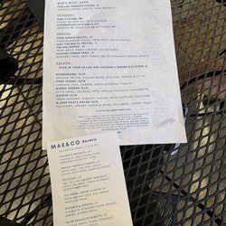Mae & Co - Front of the menu (bigger one) and brunch menu (smaller one). NOTE: there is a backside of the menu but forgot to take a picture of it