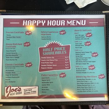 Joe's Next Door - Happy hour menu - Barbeque Near Me - Kansas City, Kansas