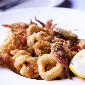 Carmelina's - Calamari Salad with Olives, Garlic, Lemon, & Giardiniera - Italian Near Me - Boston, Massachusetts