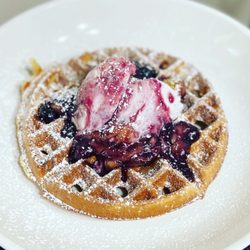 Morning Happiness - BANANA BLUEBERRY WAFFLE WITH BLUEBERRY CREAM CHEESE ICE CREAM