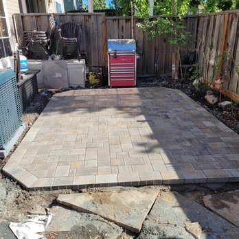 MG Gardening SJ - New pavers in and now leveling the existing flag stone to the new pavers - Landscaping Near Me MG Gardening SJ - New pavers in and now leveling the existing flag stone to the new pavers - Landscaping Near Me