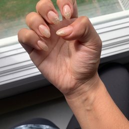 Ombré glitter nails with a nude color Almond shape Ombré glitter nails with a nude color Almond shape