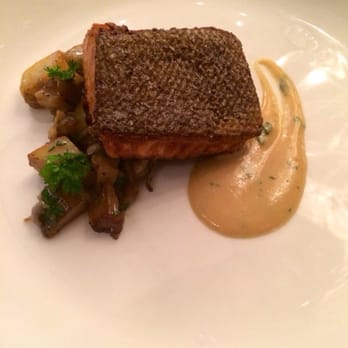 Sepia - Lake trout (tasted like Arctic char) with a Dijon sauce and mushroom potatoes - New American Near Me - Chicago, Illinois Sepia - Lake trout (tasted like Arctic char) with a Dijon sauce and mushroom potatoes - New American Near Me - Chicago, Illinois