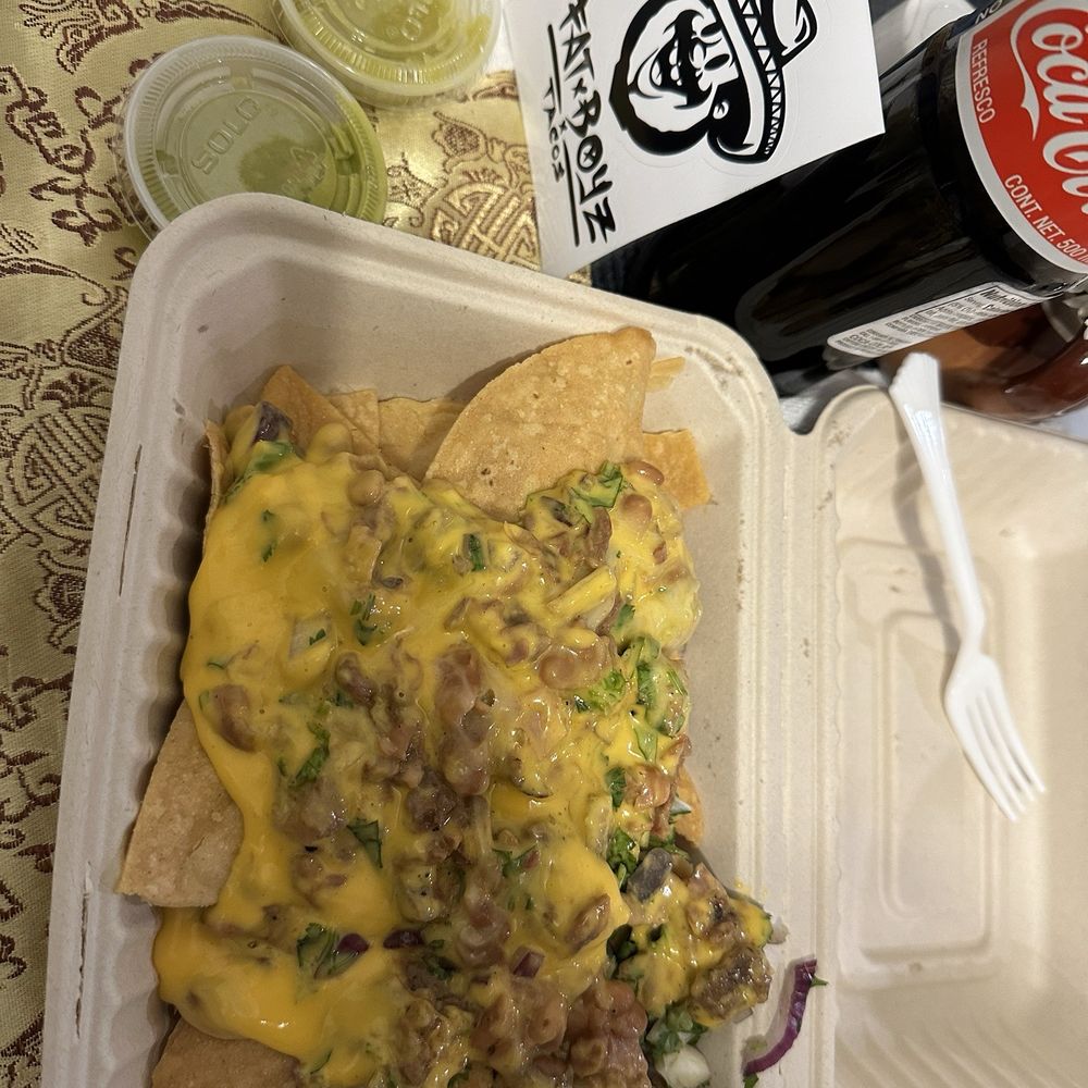 Fat Boyz Tacos - Nachos go great with a bottle coke!! They now have sticker, get one with your purchase!! - Mexican Near Me - Lynwood, California Fat Boyz Tacos - Nachos go great with a bottle coke!! They now have sticker, get one with your purchase!! - Mexican Near Me - Lynwood, California