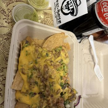 Fat Boyz Tacos - Nachos go great with a bottle coke!!  They now have sticker, get one with your purchase!! - Mexican Near Me - Lynwood, California