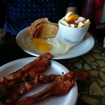 Crossroads Cafe - Two eggs any style with fruits and a side of bacon - Cafes Near Me - Joshua Tree, California