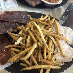 My Place Bar-B-Que West - 2 meat : ribs, turkey, extra crispy fries, and beans