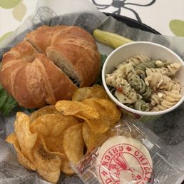 One scoop of Dixie Chick on a croissant, pasta salad, and jalapeño chips. $14.10 One scoop of Dixie Chick on a croissant, pasta salad, and jalapeño chips. $14.10