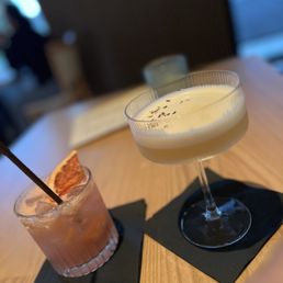 Grapefruit Glow and an Afternoon in Mykonos (think gin sour with citrus and lavender). Grapefruit Glow and an Afternoon in Mykonos (think gin sour with citrus and lavender).