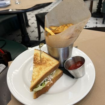La Belle Helene - Half an order of the chicken salad sandwich with fries - French Near Me - Charlotte, North Carolina