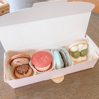 Oh Honey Macaron - (led to right) Ferrero chocolate, red velvet, oreo, cream cheese grapes macarons - Cafes Near Me - Mountain View, California