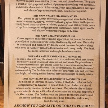 Chateau Montelena - Current release Tasting menu - Wine Tasting Room Near Me - San Francisco, California