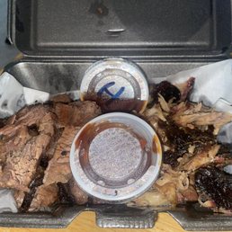 Brisket on the left and pulled pork on the right