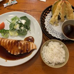 Combination Teriyaki Salmon and Tempura Combination Teriyaki Salmon and Tempura