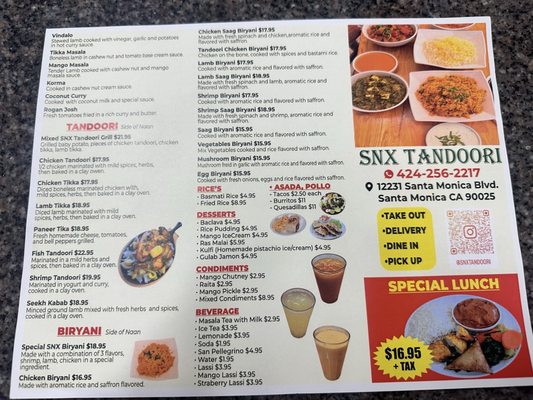 Menu photo 2 Snx Tandoori Los Angeles, CA Menu photo 2 Snx Tandoori Los Angeles, CA