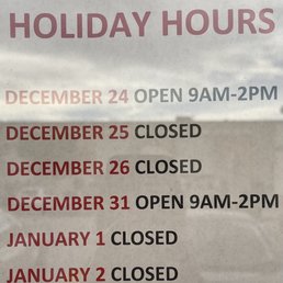 Holiday business hours Holiday business hours