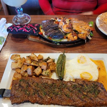 Pepitos - Fajitas trio with Cadillac margarita And breakfast steak and egg. - Mexican Near Me - Riverside, California Pepitos - Fajitas trio with Cadillac margarita And breakfast steak and egg. - Mexican Near Me - Riverside, California