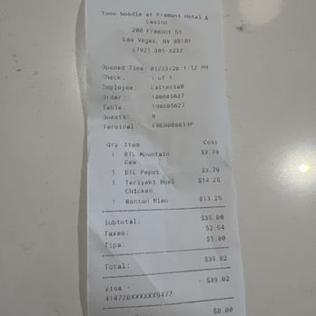 Tomo Noodles - Receipt - Noodles Near Me - Las Vegas, Nevada