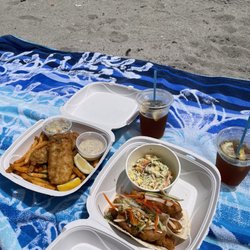 Latitudes Restaurant Hollywood - Salmon Fish Tacos with mango slaw (right) and Fish & Chips (left)