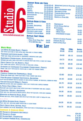 Menu photo 1 Studio Six London, XGL Menu photo 1 Studio Six London, XGL