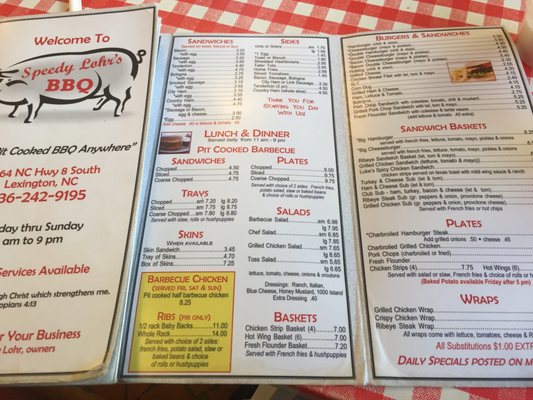 Menu photo 8 Speedy Lohr's BBQ Lexington, NC