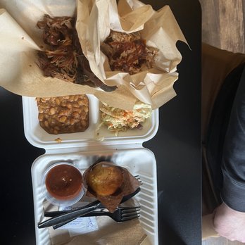 Barbecue - Meat platter for $18 Comes with corn muffin, 2 sides, sausage, pulled pork, and turkey. - Barbeque Near Me - Port Angeles, Washington Barbecue - Meat platter for $18 Comes with corn muffin, 2 sides, sausage, pulled pork, and turkey. - Barbeque Near Me - Port Angeles, Washington