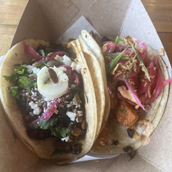 Taco Bamba Gaithersburg - Sweet Poutine Taco Spicy Shroom Taco - Tacos Near Me - Gaithersburg, Maryland