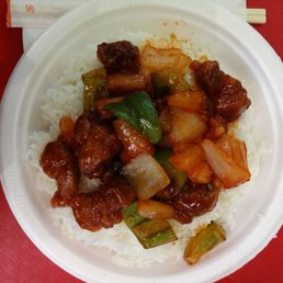 Sweet and sour pork. $4.75 including tax. Includes soup or soy milk. Sweet and sour pork. $4.75 including tax. Includes soup or soy milk.
