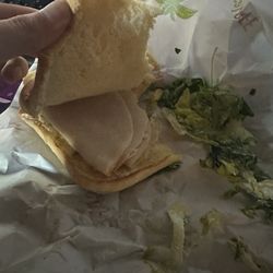 Disgusting sandwhich that they custom made with mayo instead of ranch  TURKEY BACON RANCH