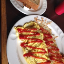 Swiss cheese and mushroom omelette. Only $5.95 and it tastes wonderful.