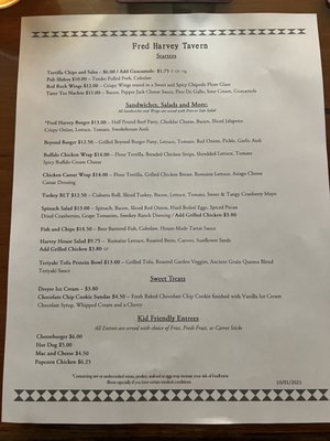 Menu photo 6 Fred Harvey Tavern Grand Canyon, AZ Menu photo 6 Fred Harvey Tavern Grand Canyon, AZ