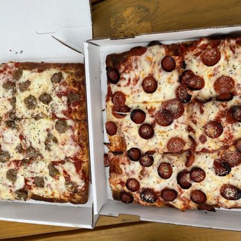 Pedroso's Pizza - Pepperoni and sausage Sicilian pizza - Pizza Near Me - Austin, Texas