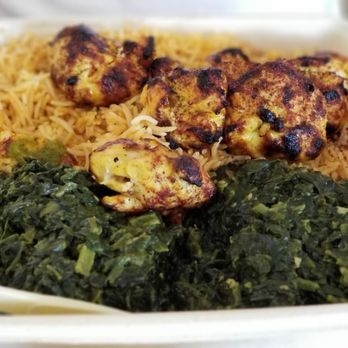 Sheesh Grill - Chantilly - Chicken kabob with a double side of sauteed spinach. We thought the chicken kabob was excellent -- super moist and tender! - Halal Near Me - Chantilly, Virginia Sheesh Grill - Chantilly - Chicken kabob with a double side of sauteed spinach. We thought the chicken kabob was excellent -- super moist and tender! - Halal Near Me - Chantilly, Virginia
