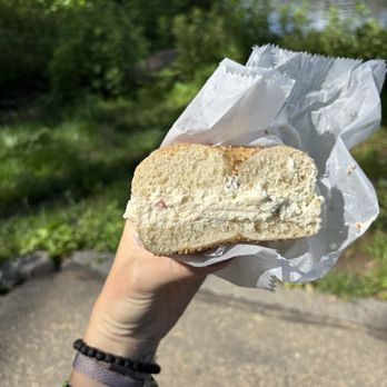 Barrister's Bagels - Sesame bagel with veggie cream cheese - Bagels Near Me - Pottstown, Pennsylvania