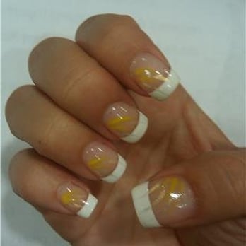 Starlight Beauty & Nail - yellow & gold swish lines design on french by MAI - Nail Salons Near Me - San Mateo, California Starlight Beauty & Nail - yellow & gold swish lines design on french by MAI - Nail Salons Near Me - San Mateo, California