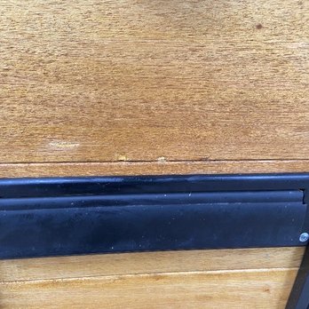 Image Outdoor - They used screws too long for the wood to attach mailbox and left defects on the wood. The attempted to patch it but now it looks terrible. - Fences & Gates Near Me Image Outdoor - They used screws too long for the wood to attach mailbox and left defects on the wood. The attempted to patch it but now it looks terrible. - Fences & Gates Near Me