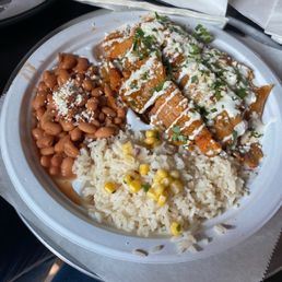 Tamale plate with Pinto beans and rice
